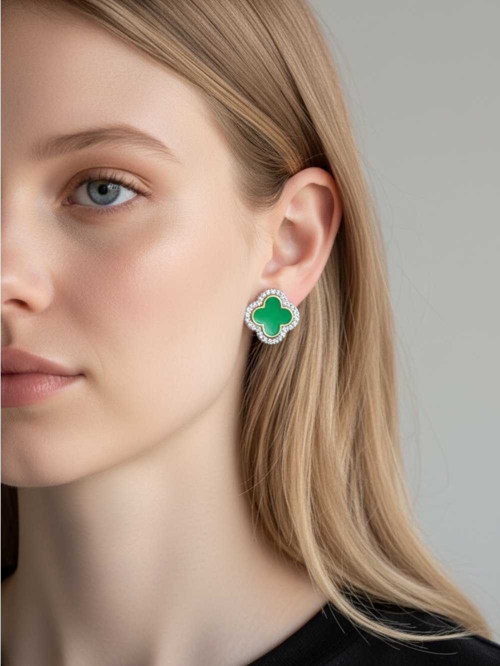 9/27 Green Clover-Style Silver Drop Earrings - Elegant Women Jewelry